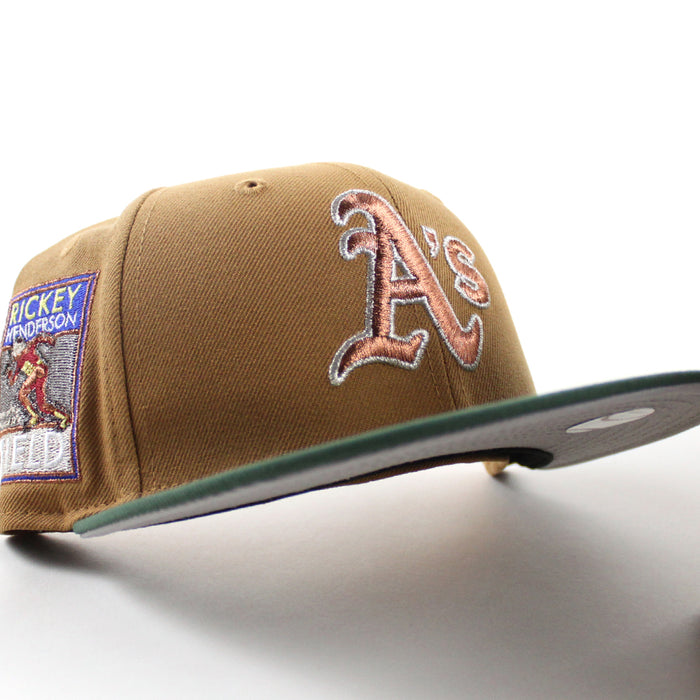 Oakland Athletics Ricky Henderson New Era 59Fifty Fitted Hat (Bronze Cilantro Green Gray Under Brim)