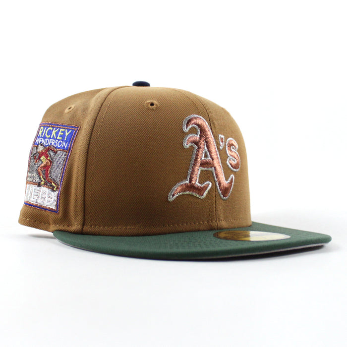 Oakland Athletics Ricky Henderson New Era 59Fifty Fitted Hat (Bronze Cilantro Green Gray Under Brim)