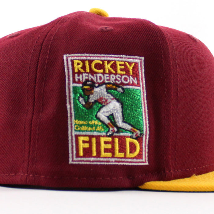 Oakland Athletics Ricky Henderson New Era 59Fifty Fitted Hat (Cardinal Red Gold Green Under Brim)
