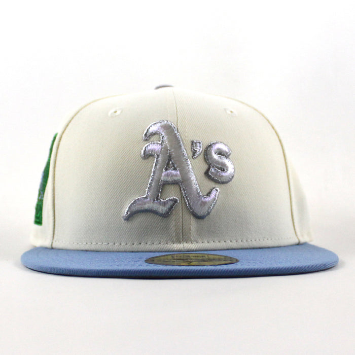 Oakland Athletics Ricky Henderson New Era 59Fifty Fitted Hat (Chrome White Sky Blue Gray Under Brim)