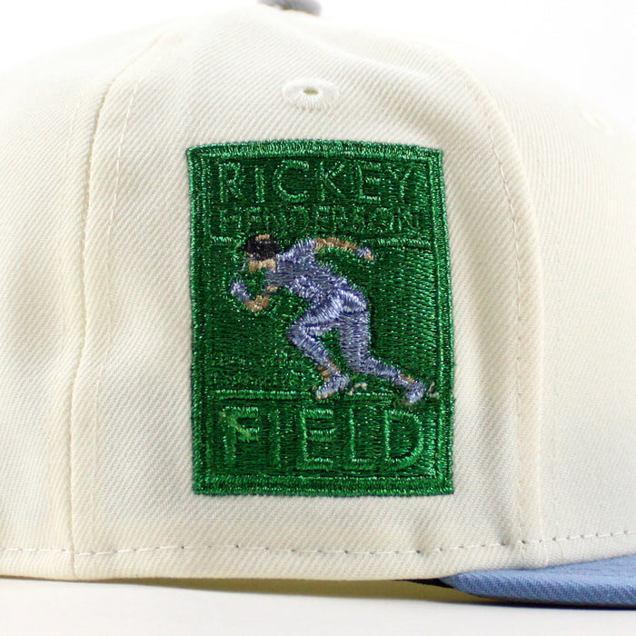 Oakland Athletics Ricky Henderson New Era 59Fifty Fitted Hat (Chrome White Sky Blue Gray Under Brim)