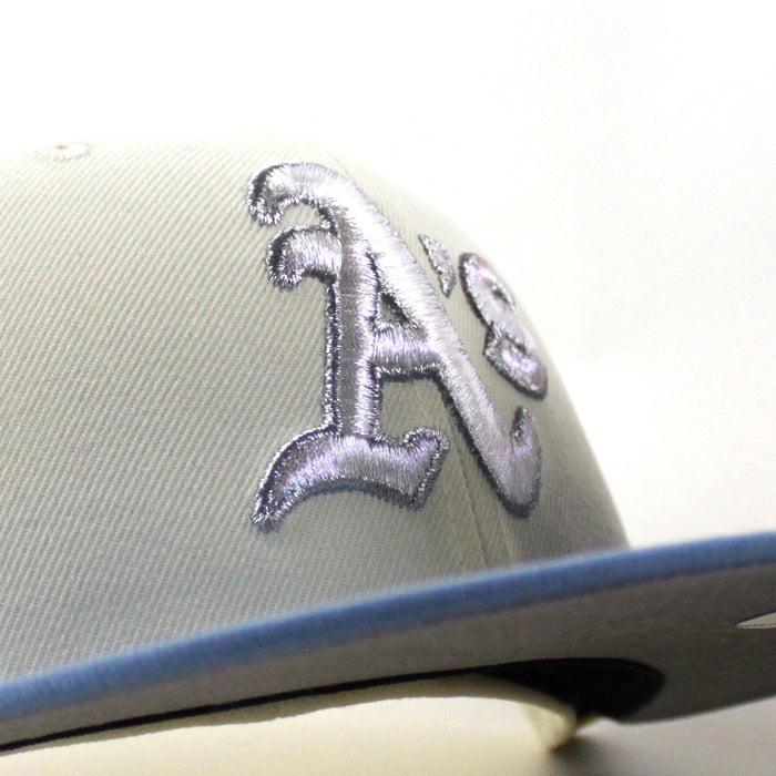 Oakland Athletics Ricky Henderson New Era 59Fifty Fitted Hat (Chrome White Sky Blue Gray Under Brim)