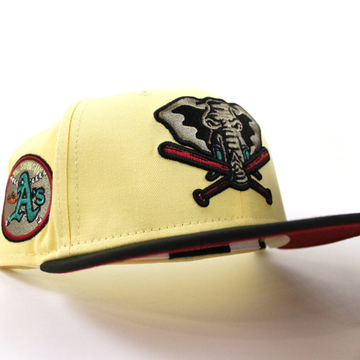 Oakland Athletics SWINGIN AS New Era 59Fifty Fitted Hat (SOFT YELLOW BLACK PINOT RED Under Brim)