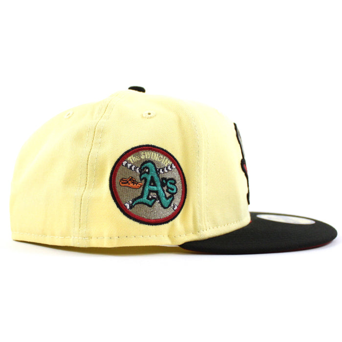 Oakland Athletics SWINGIN AS New Era 59Fifty Fitted Hat (SOFT YELLOW BLACK PINOT RED Under Brim)