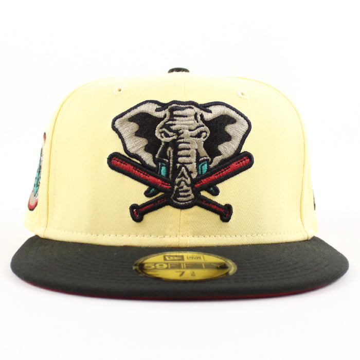 Oakland Athletics SWINGIN AS New Era 59Fifty Fitted Hat (SOFT YELLOW BLACK PINOT RED Under Brim)