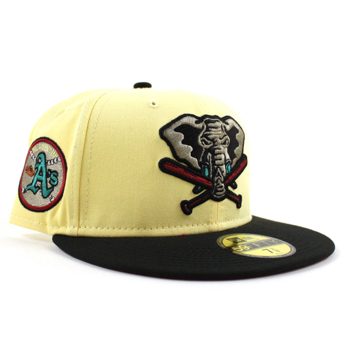 Oakland Athletics SWINGIN AS New Era 59Fifty Fitted Hat (SOFT YELLOW BLACK PINOT RED Under Brim)