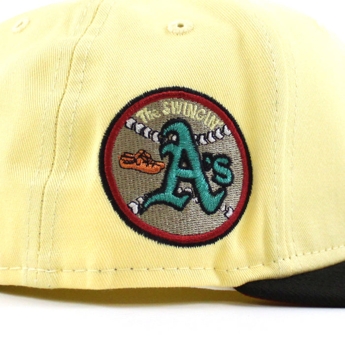 Oakland Athletics SWINGIN AS New Era 59Fifty Fitted Hat (SOFT YELLOW BLACK PINOT RED Under Brim)