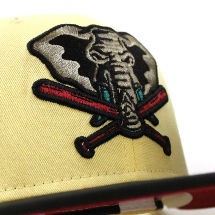 Oakland Athletics SWINGIN AS New Era 59Fifty Fitted Hat (SOFT YELLOW BLACK PINOT RED Under Brim)