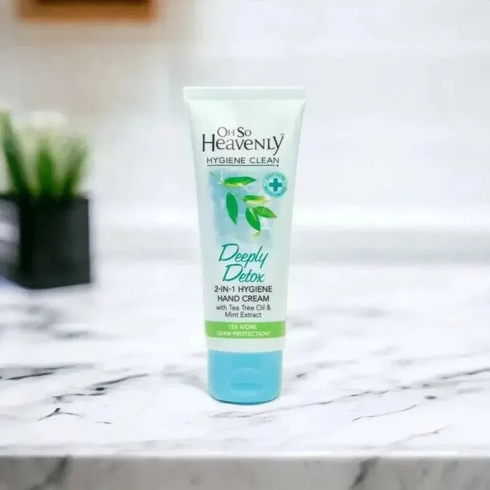 Oh So Heavenly Hygiene Clean Hand Cream Deeply Detox 75ml with Tea Tree Oil and Mint Extract for 24-hour moisturisation and germ protection