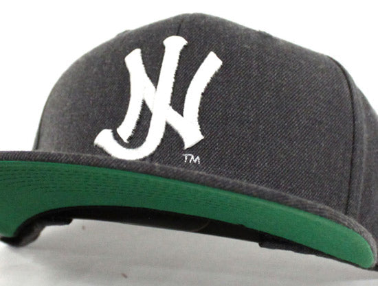 Old School NJ Snapback Hat (Dark Gray White Green Under brim)