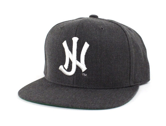 Old School NJ Snapback Hat (Dark Gray White Green Under brim)