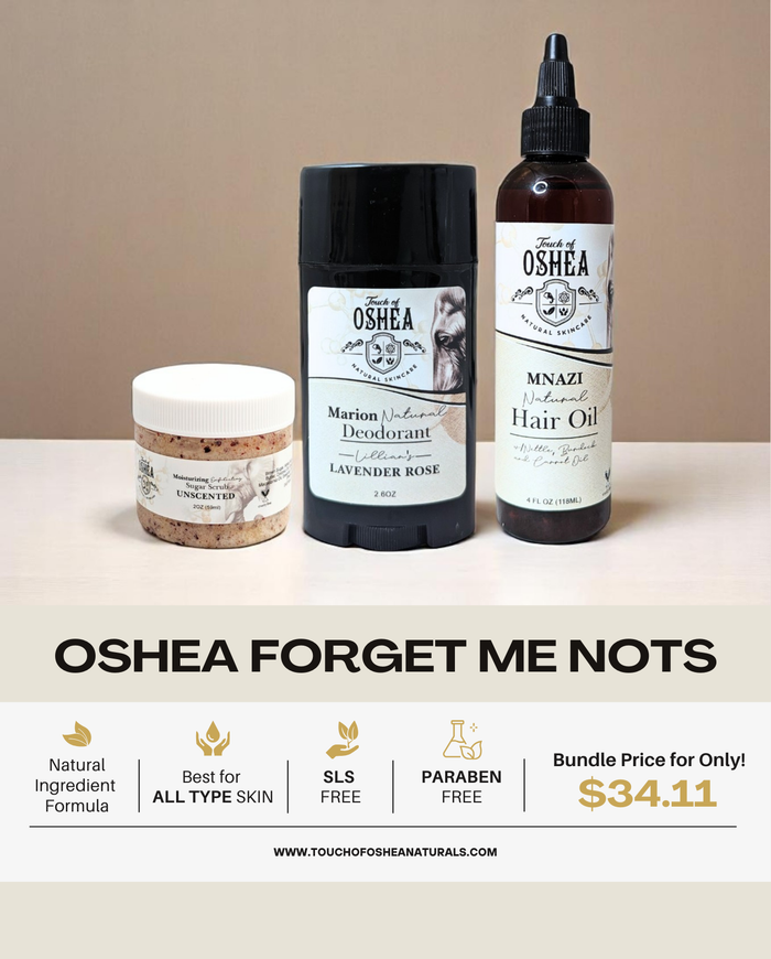 OShea ForgetMeNots – Hair Oil, Deodorant & Scrub Mini Set