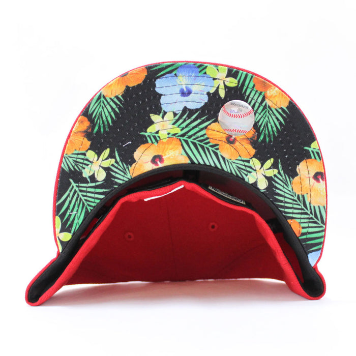 Palm Tree Los Angeles Dodgers 50TH Anniversary New Era 59Fifty Fitted Hat (Glow in the Dark Logo Red Floral Under Brim)