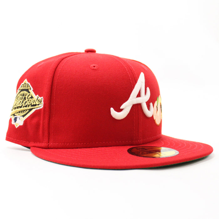 Peach Atlanta Braves 1995 World Series  New Era 59Fifty Fitted Hat (Glow in the Dark Red Green Under Brim)