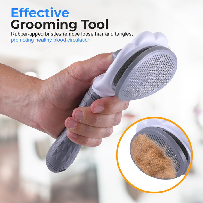 Pet Brush Self-Cleaning Slicker Removes Hair/Tangles Gray