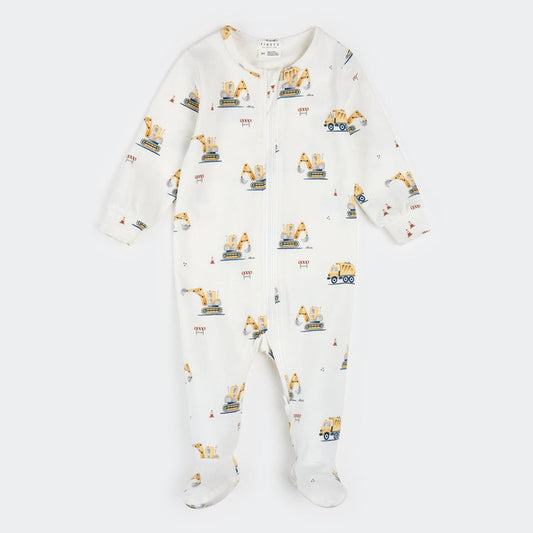 Petit Lem Diggers Print Footie in Off White
