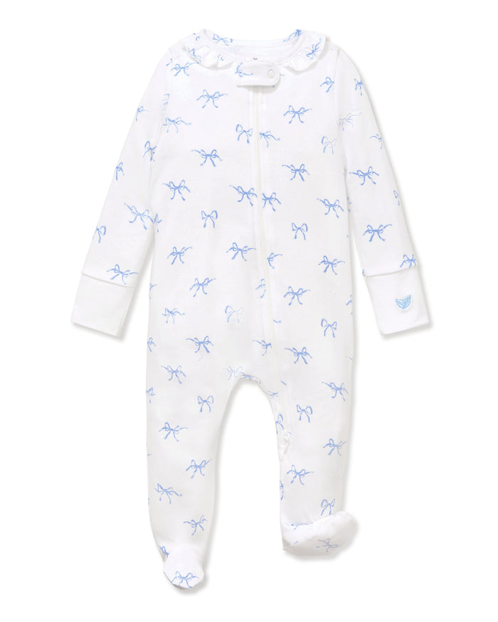 Petite Plume Pima Ruffle Collar Romper in Something Blue Bows