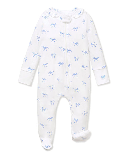 Petite Plume Pima Ruffle Collar Romper in Something Blue Bows