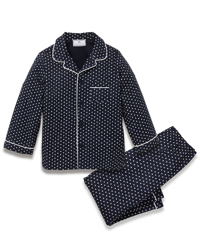 Petite Plume Twill Pajama Set in Midnight Hearts