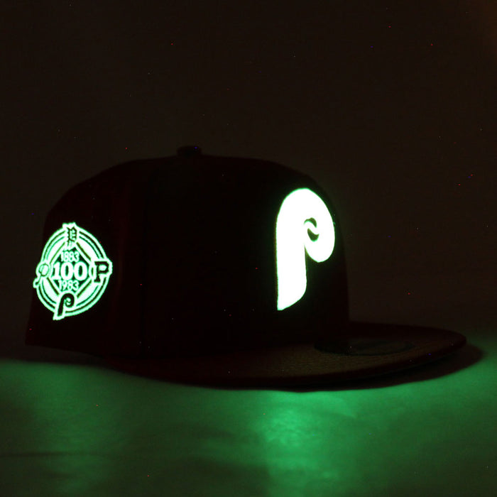 Philadelphia Phillies 100TH Anniversary 59Fifty New Era Fitted Cap (Glow in the Dark Logo Red Grey Under Brim)