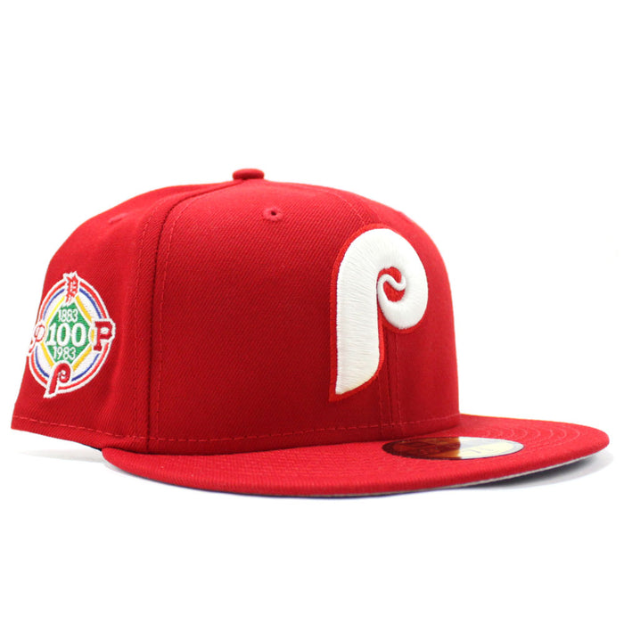 Philadelphia Phillies 100TH Anniversary 59Fifty New Era Fitted Cap (Glow in the Dark Logo Red Grey Under Brim)