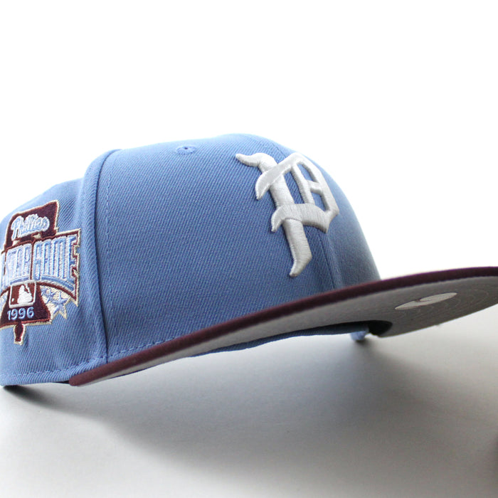 Philadelphia Phillies 1996 All Star Game 59Fifty New Era Fitted Hat (Sky Blue Maroon Gray Under Brim)