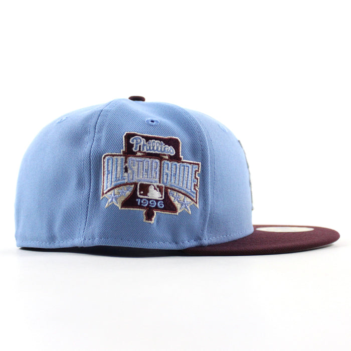 Philadelphia Phillies 1996 All Star Game 59Fifty New Era Fitted Hat (Sky Blue Maroon Gray Under Brim)