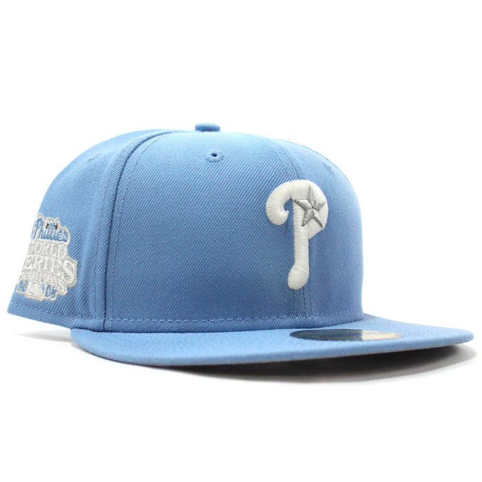 Philadelphia Phillies 2008 World Series 59Fifty New Era Fitted Cap (Glow in the Dark Sky Blue Gray Under Brim)