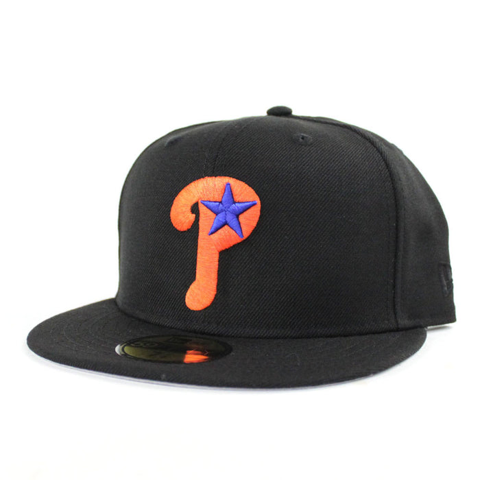Philadelphia Phillies New Era 59Fifty Fitted Hat (Black Orange Blue Gray Under Brim)