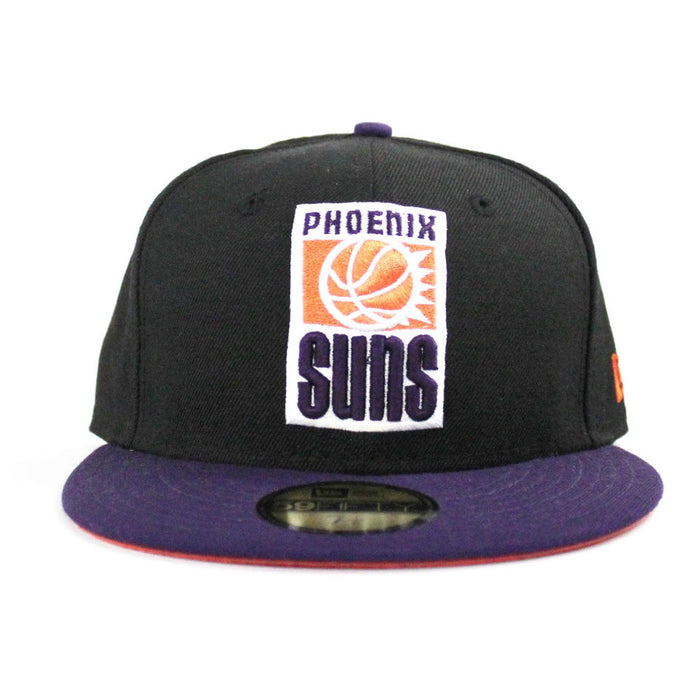 Phoenix Suns 59Fifty New Era Fitted Hats (Black Purple Orange Retro Color Way)