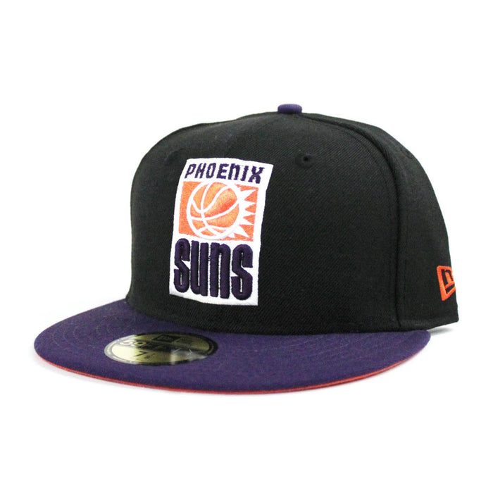Phoenix Suns 59Fifty New Era Fitted Hats (Black Purple Orange Retro Color Way)