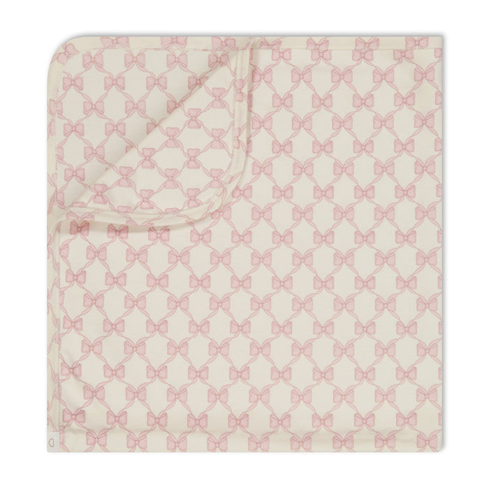 Pimalu Receiving Blanket in Light Pink Bows