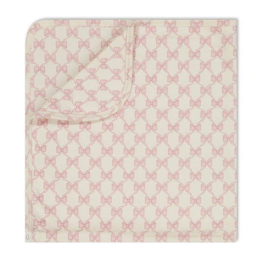 Pimalu Receiving Blanket in Light Pink Bows