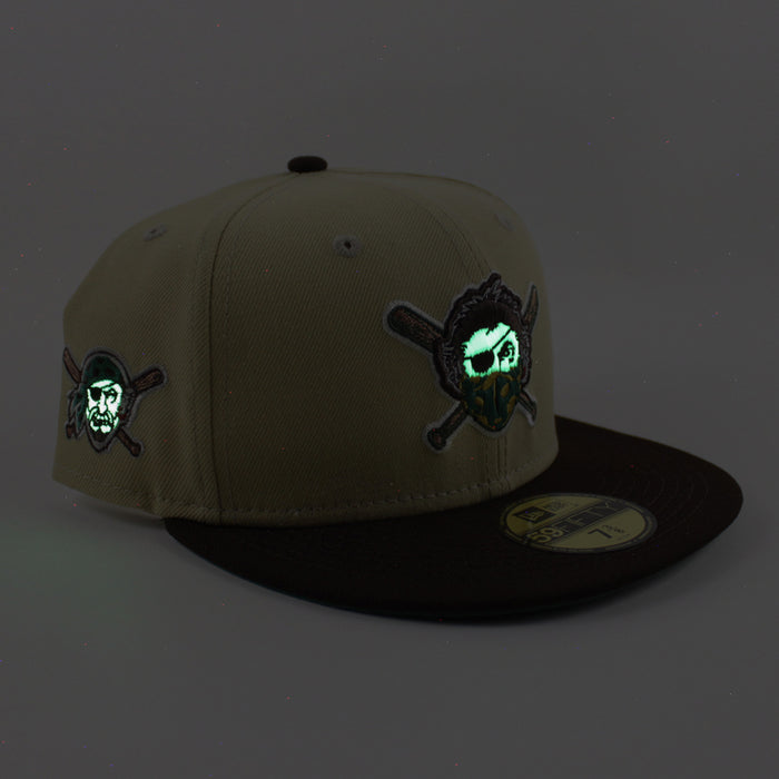Pittsburgh Pirates PIRATES Patch 59Fifty New Era Fitted Hat (VEGAS GOLD BURNT WOOD EMERALD GREEN Under Brim)