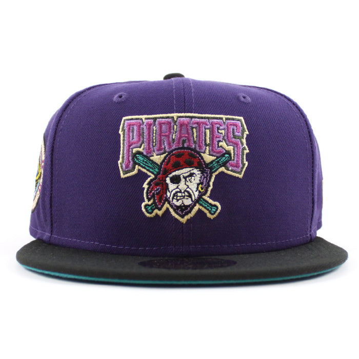 Pittsburgh Pirates THREE RIVERS STADIUM 59Fifty New Era Fitted Hat (PURPLE BLACK AQUA Under Brim)