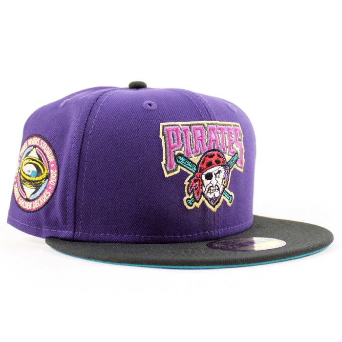 Pittsburgh Pirates THREE RIVERS STADIUM 59Fifty New Era Fitted Hat (PURPLE BLACK AQUA Under Brim)
