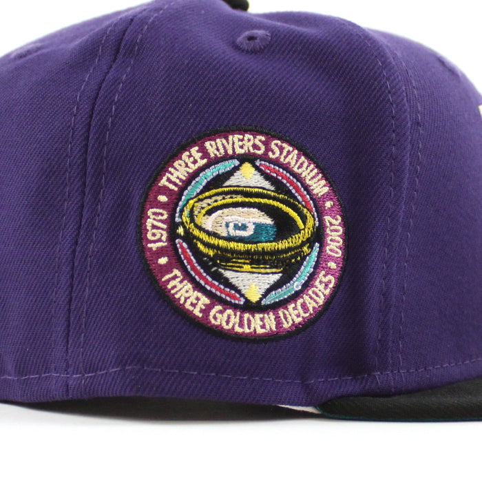 Pittsburgh Pirates THREE RIVERS STADIUM 59Fifty New Era Fitted Hat (PURPLE BLACK AQUA Under Brim)