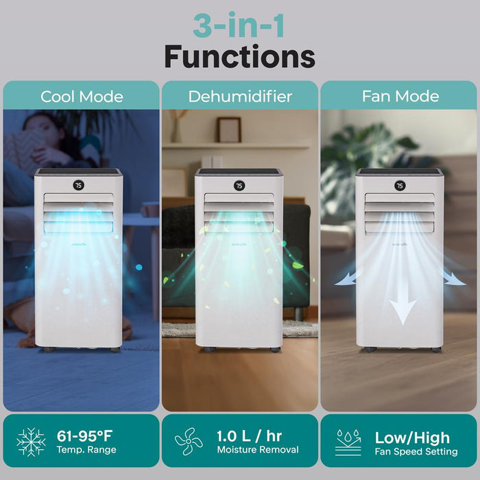Portable Air Conditioner - 8000 Btu Cooling Capacity (Ashrae) Compact Home A/C Cooling Unit Only With Wifi Function, Includes Window Mount Kit (White)