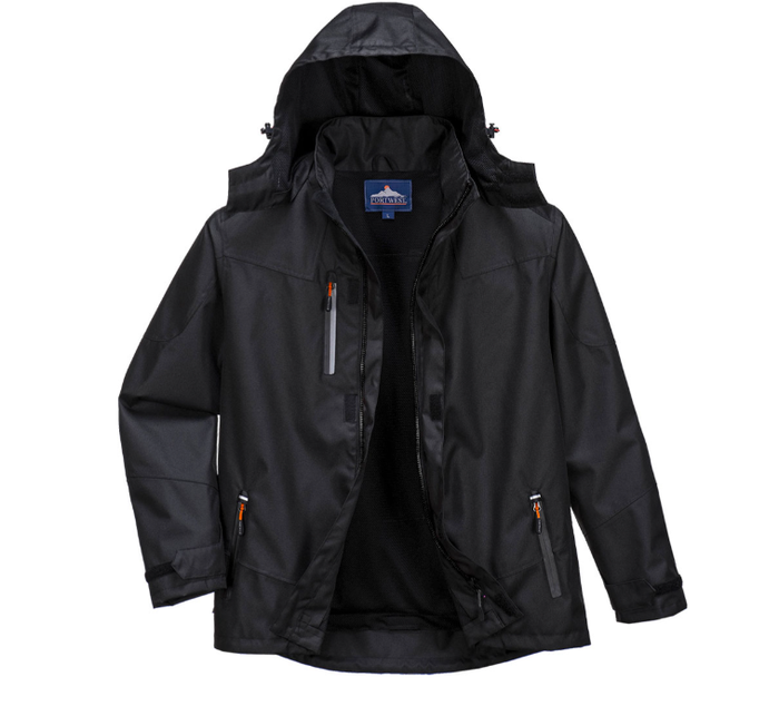 Portwest Men's Outcoach Waterproof Hooded Rain Jacket Rainwear Portwest Black 2XL Reg