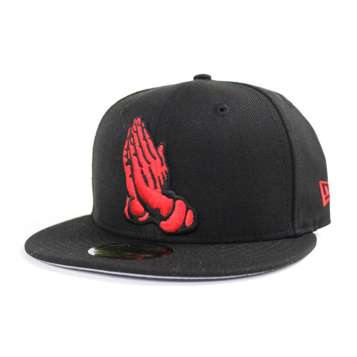 Praying Hands New Era 59Fifty Fitted Hat (Black Red Gray Under Brim)