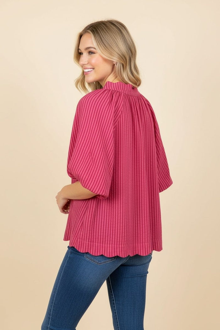 Pretty in Pink Textured Bubble Sleeve Top