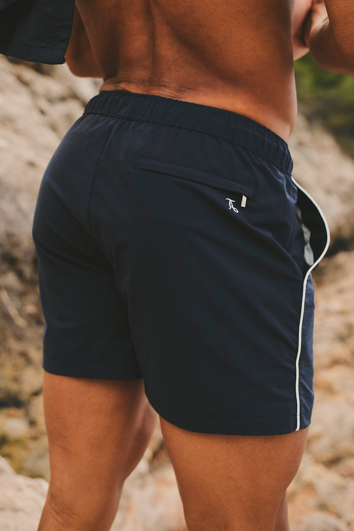 Quick Dry Piped Swim Shorts in Navy - TAILORED ATHLETE - USA