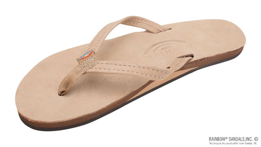 Rainbow Women's 301 Narrow Strap Leather Flip Flop Sandal 301ALTSN — Sierra Brown, 1/2" nubuck strap, single layer arch support