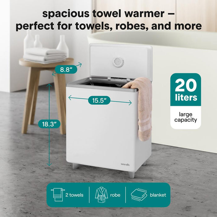 Rectangular Towel Warmer Bucket - Large Capacity Single Touch Towel & Blanket Warmer With Built-In Wifi Capability (Silver)
