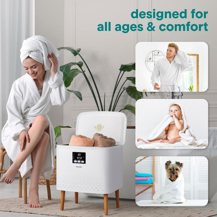 Rectangular Towel Warmer Bucket - Large Capacity Single Touch Towel & Blanket Warmer With Built-In Wifi Capability (White)