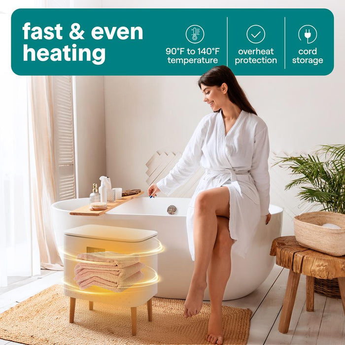 Rectangular Towel Warmer Bucket - Large Capacity Single Touch Towel & Blanket Warmer With Built-In Wifi Capability (White)