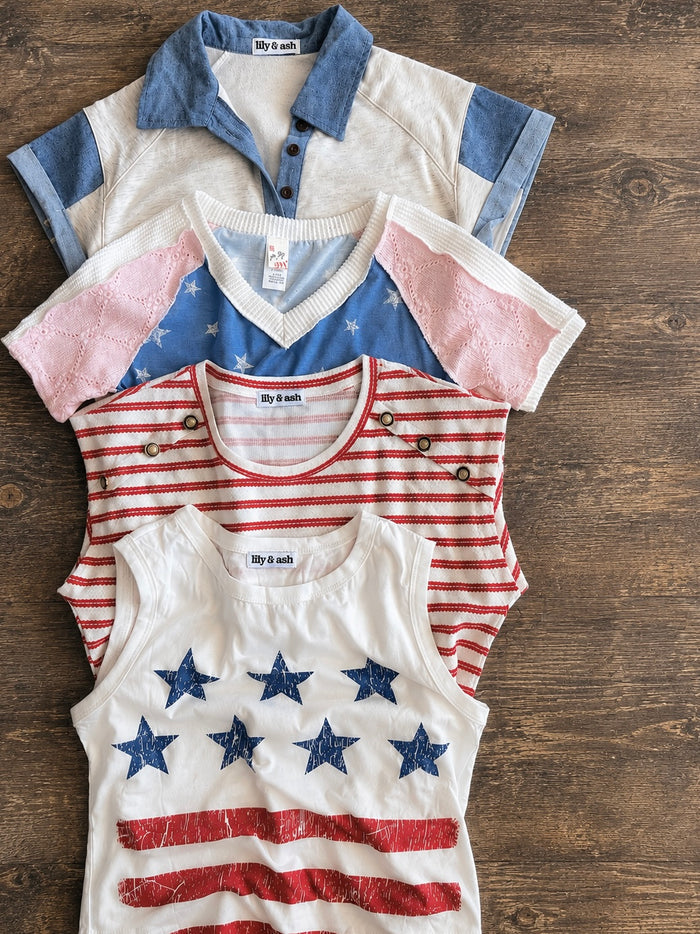 Red Stripe Button Top