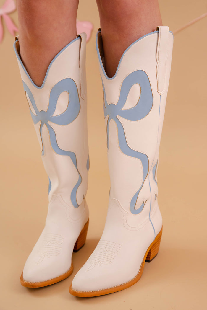 Western Style Bow Boots- Women's Blue Bow Tall Boots- Mi.iM Bow Boots