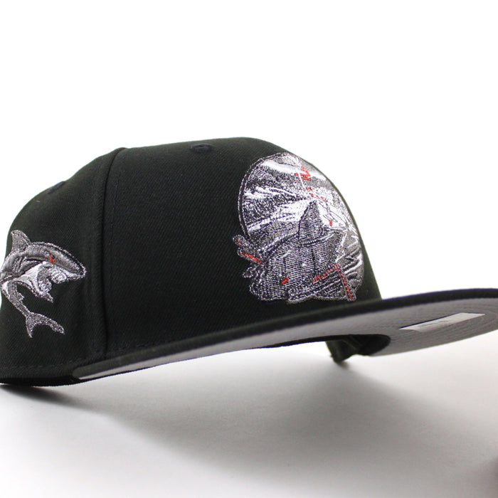 Retro San Jose Sharks Shark Patch New Era 59Fifty Fitted Hat (Black Gray Under Brim)