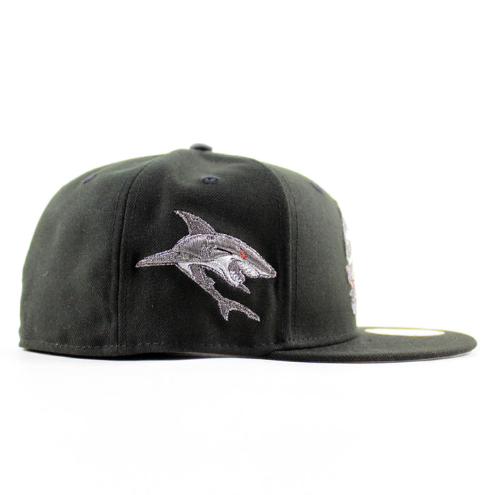 Retro San Jose Sharks Shark Patch New Era 59Fifty Fitted Hat (Black Gray Under Brim)
